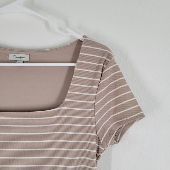 Faded Rose Midi Dress Womens Large Tan White Strip Side Slit Classic Bodycon - Picture 4 of 9